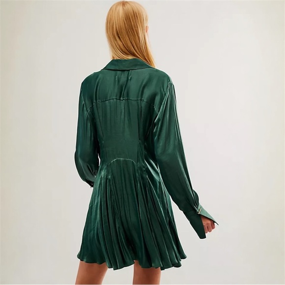 Free People Satin Emery Shirtdress Green Size Large NWT - Picture 2 of 14